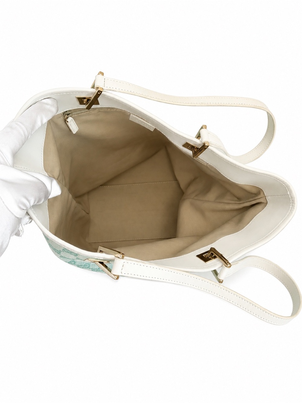 Gucci Mint Green GG Canvas Tote with White Trim - Picture 8 of 10